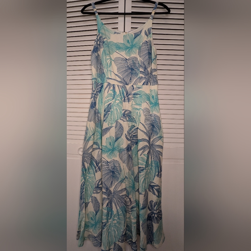 Tori Richard Blue and Green Floral Midi Dress Size 8 NWT